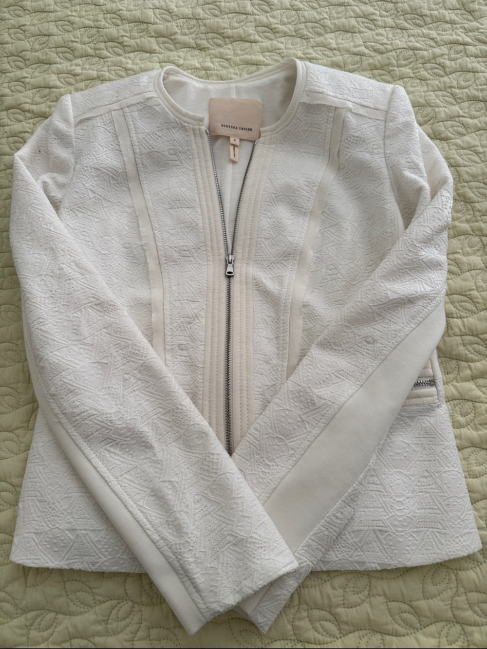 Rebecca Taylor Cream Textured Zip Front Blazer